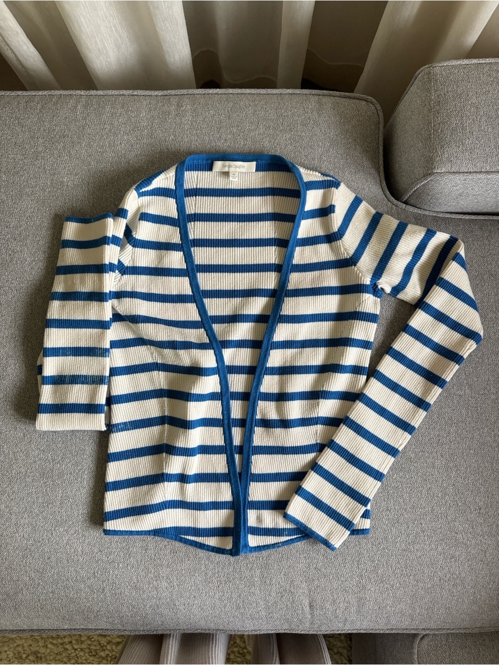 Favorite Daughter Striped Open-Front Cardigan Sweater in White and Blue
